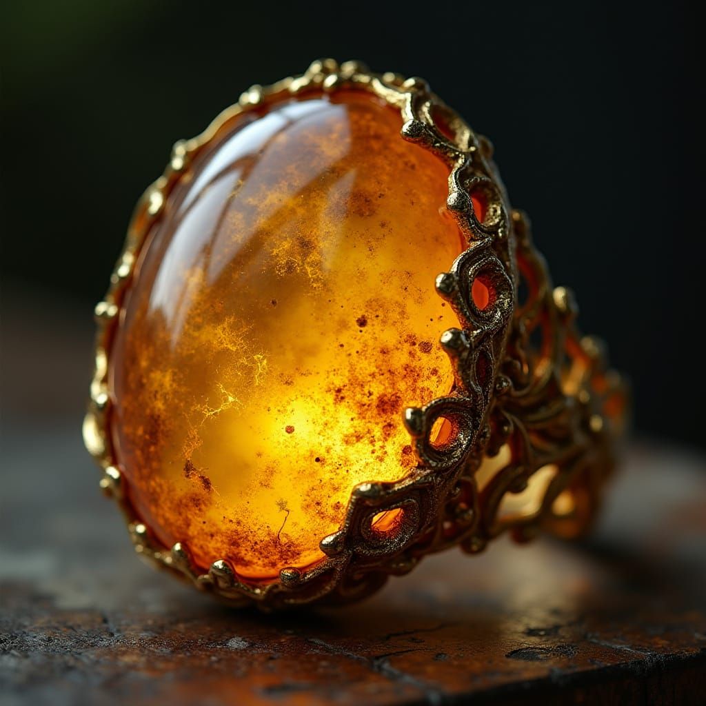 Golden Opalescent Amber Ring in Macabre Watercolor