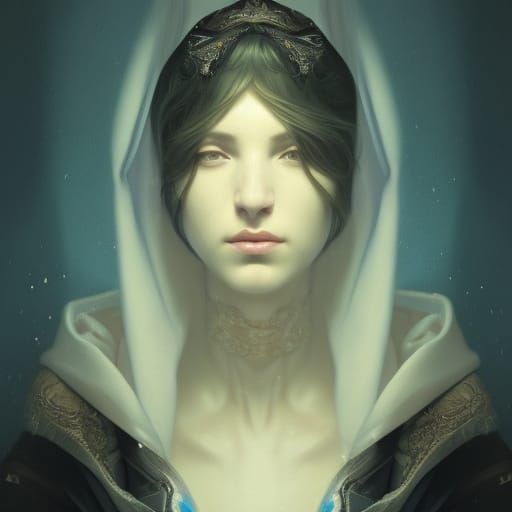 Veiled Woman on Throne: Digital Art Portrait