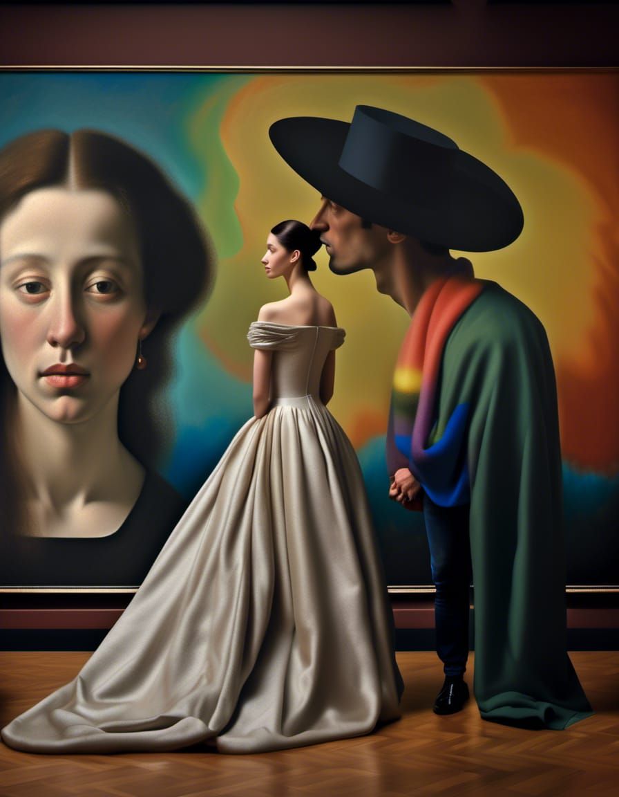 Happy Couple at Art Museum: Hyperrealistic Photograph