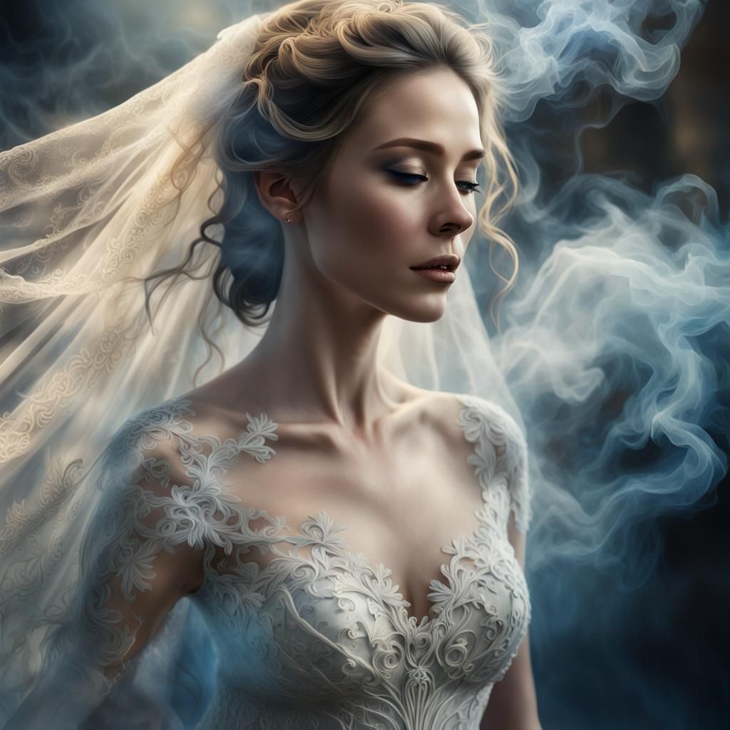 Billowing Smoke Bride in Hyper-Realistic Digital Art