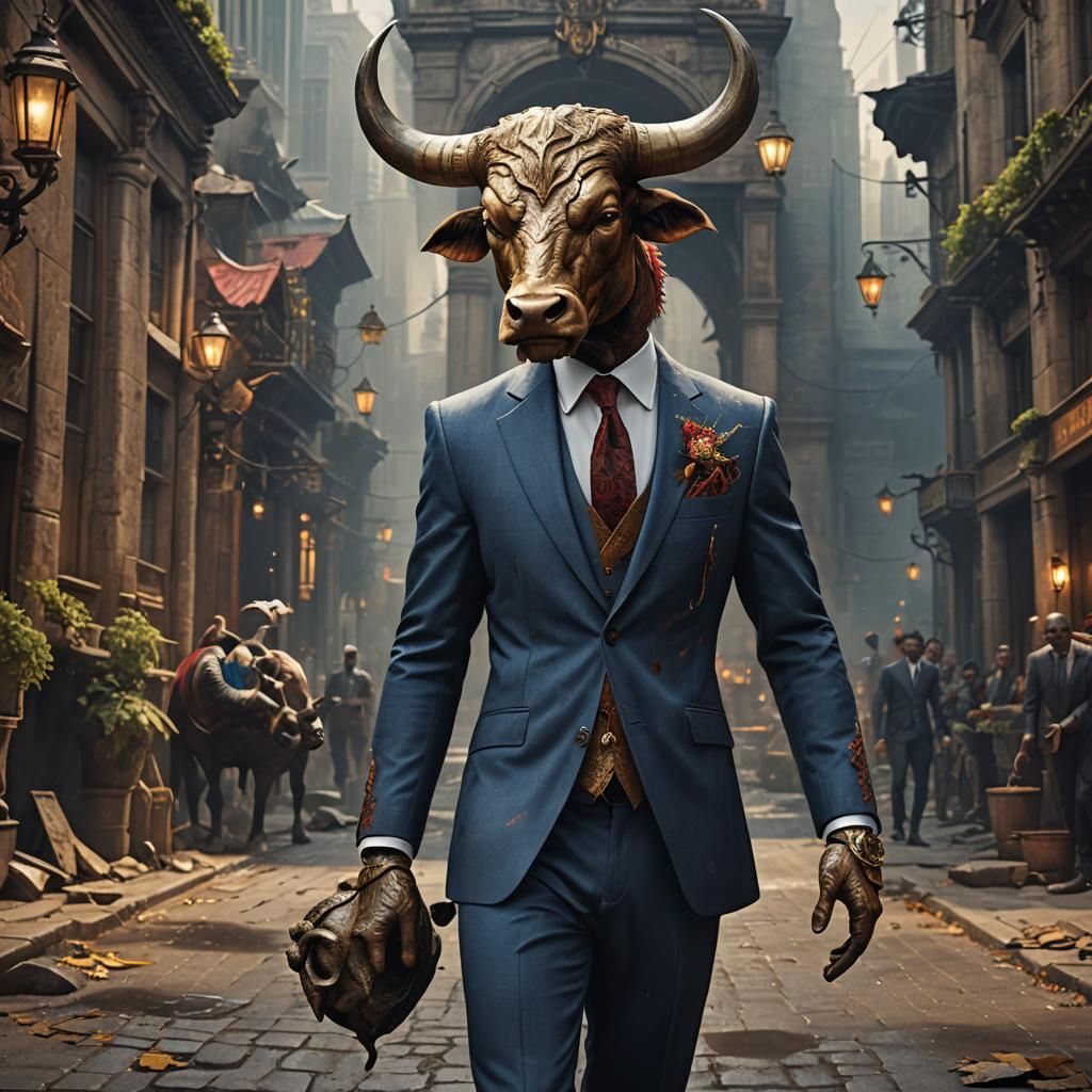 Bull-Headed Humanoid in Suit: Digital Matte Painting