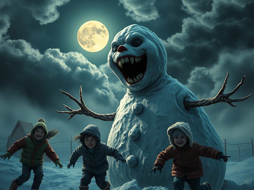 Ethereal Snowman Horror Scene