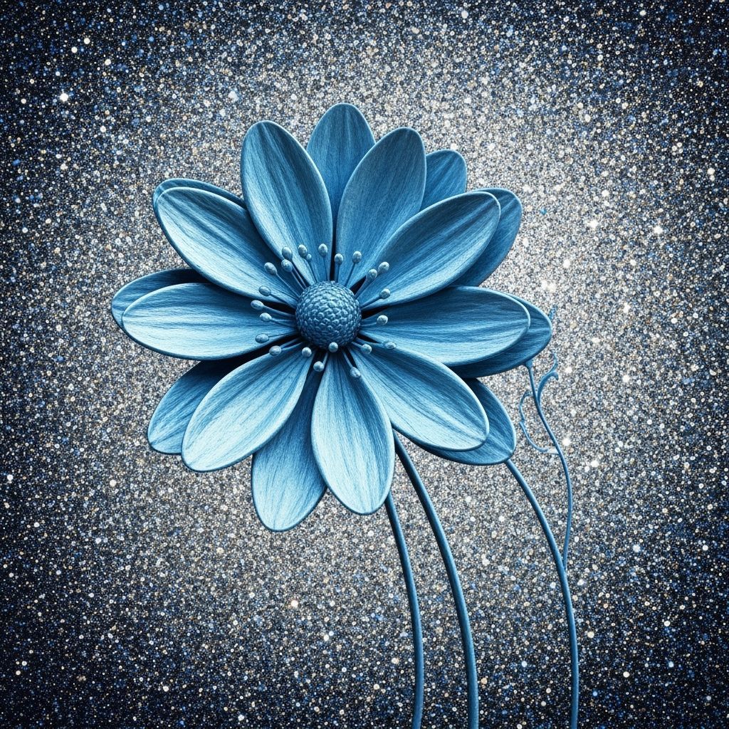 Metallic Blue Flower in Pointillism Style