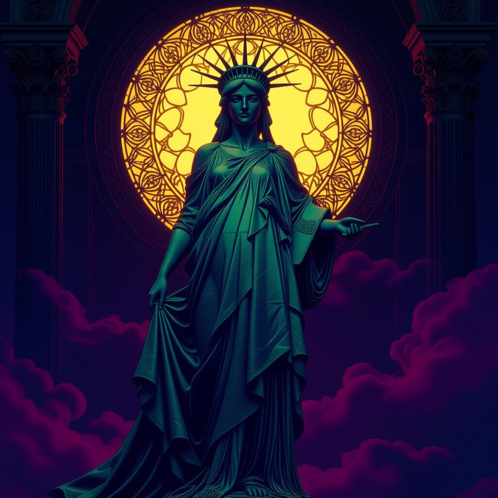 Lady Liberty in Mystical Dark Fantasy Art Style