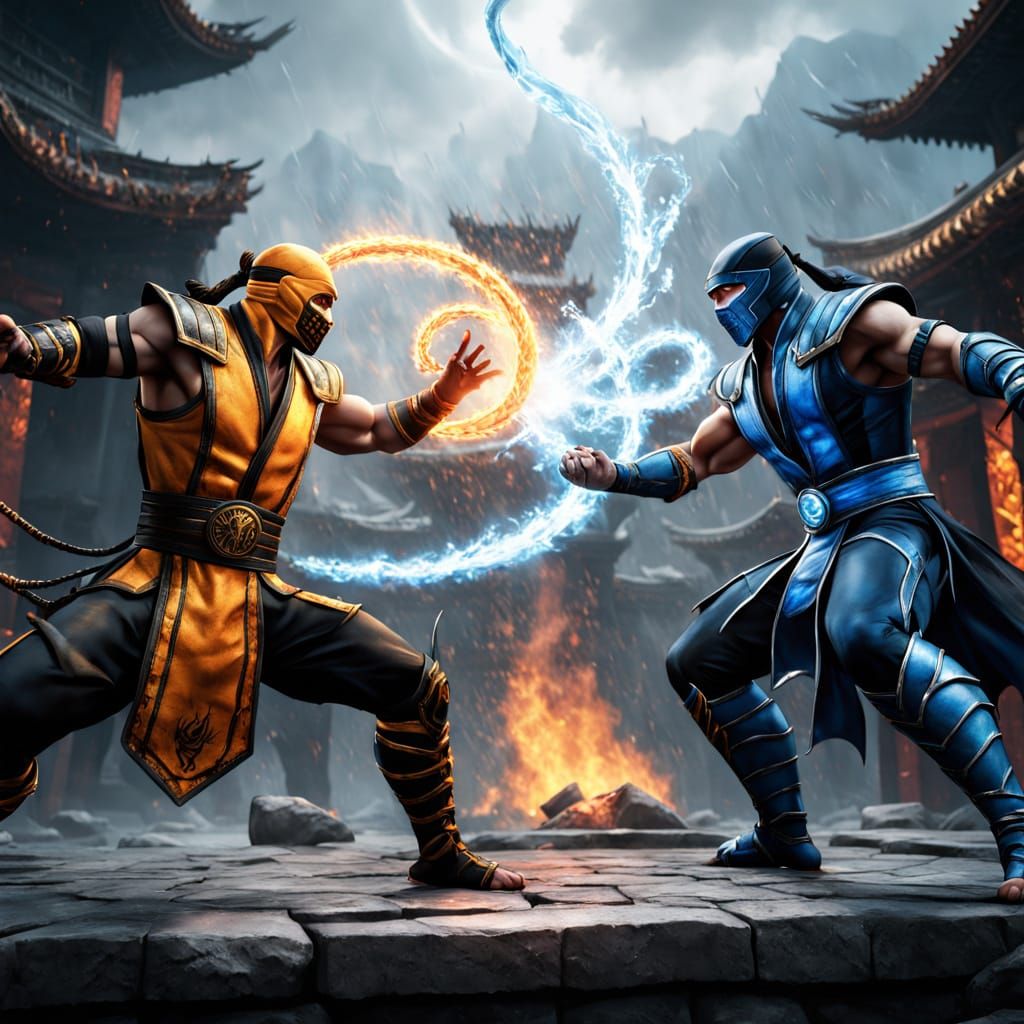 Scorpion and Sub-Zero Mid-Air Battle