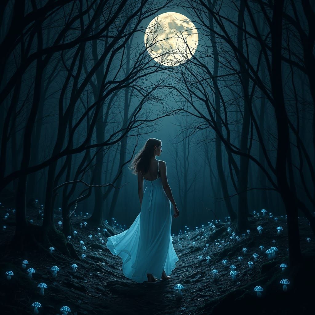 Moonlit Forest Scene in Mystical Style