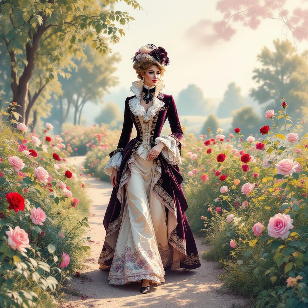 18th Century Scandinavian Fashionista in Dreamy Watercolor S...