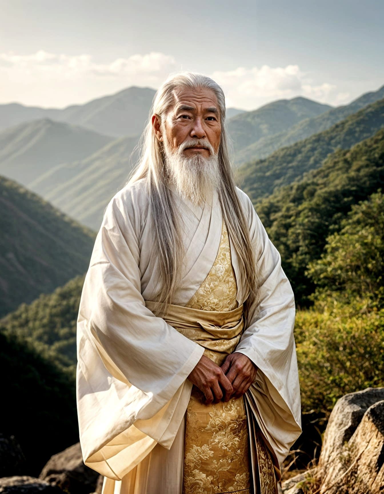 Wise Old Asian Man Portrait in Hanfu