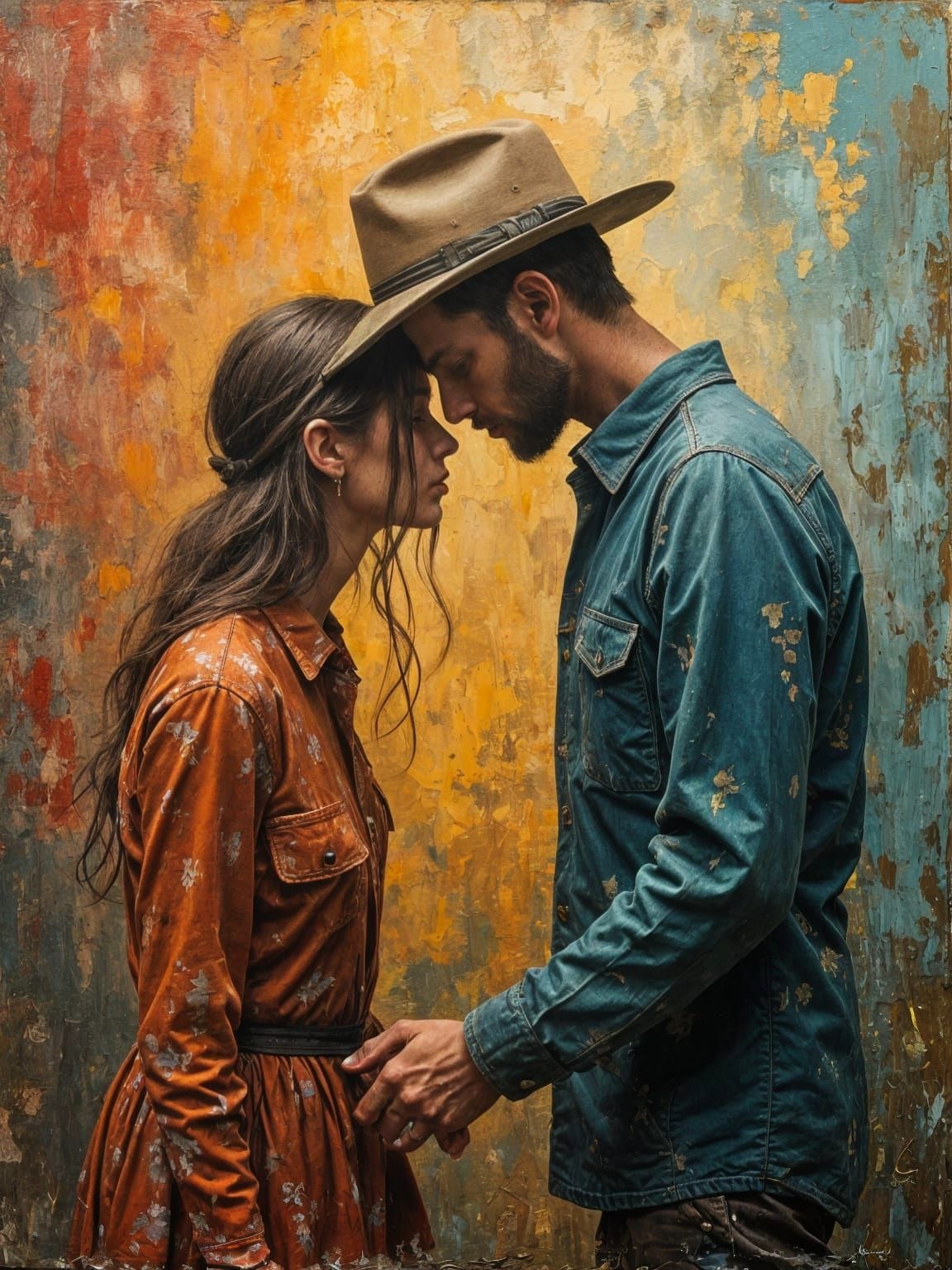 Textured Oil Painting of Expectation in Rustic Style