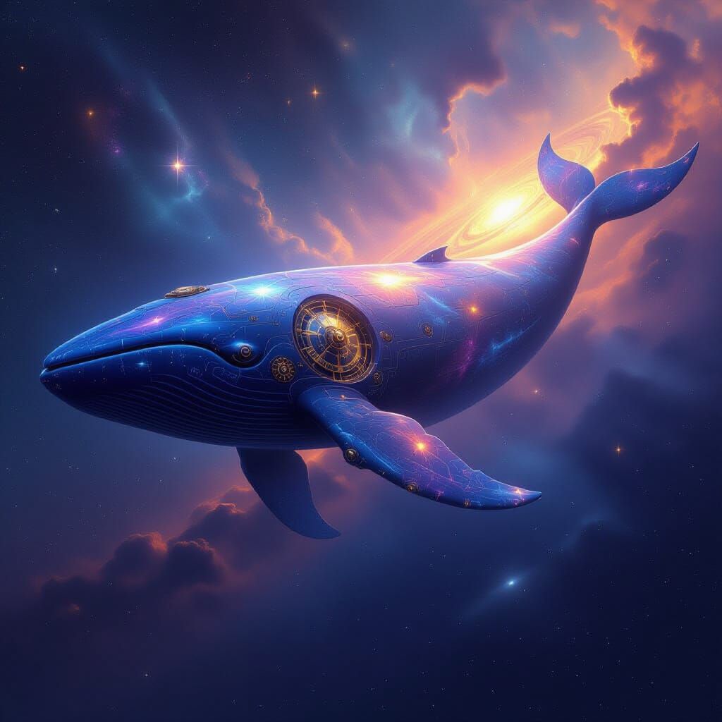 Colossal Nebula Sky Whale with Clockwork Mechanisms