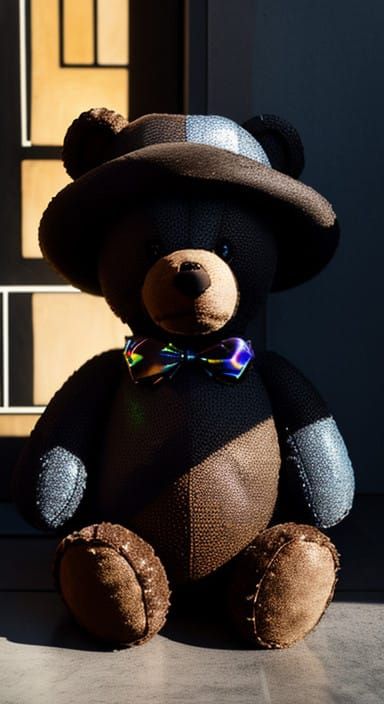 Cyberpunk Teddy Bear Alebrije in Detailed Holographic Sunset