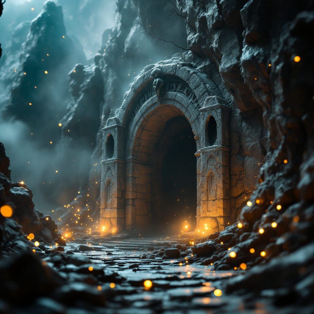 Art Deco Entrance to Moria in Misty Fog