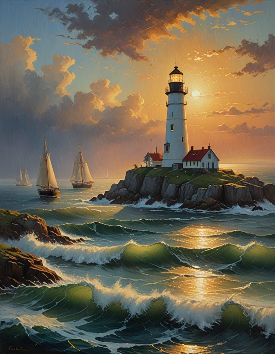 Impressionist Lighthouses Empire at Golden Hour