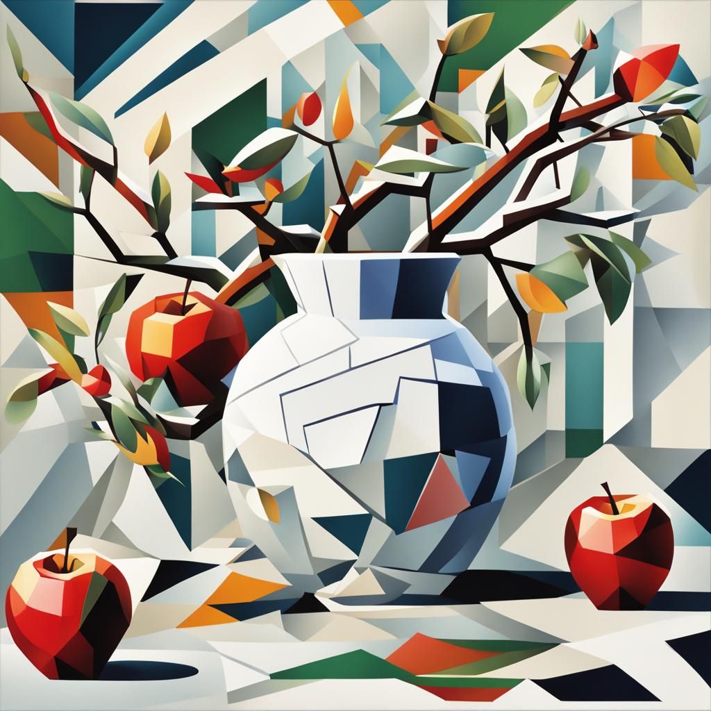 Cubist Winter Ikebana with Apple Branch