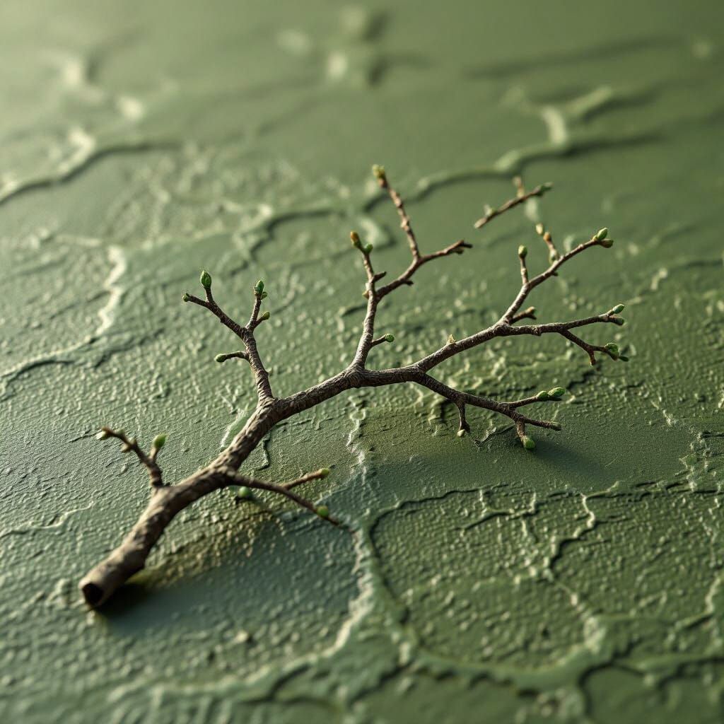 Army Green 3D Textured Background With Grafted Branch