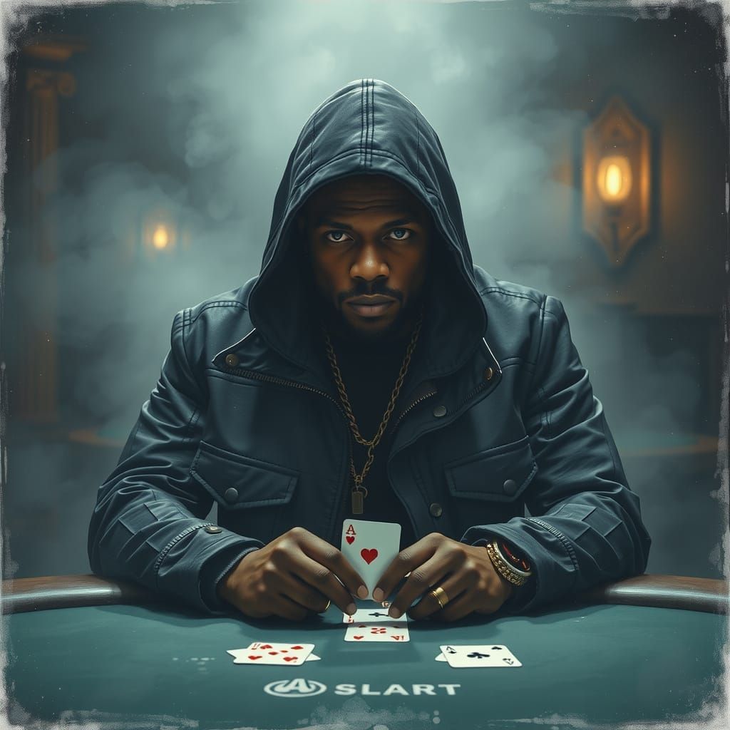 Intense Poker Player in Shadowy Portrait