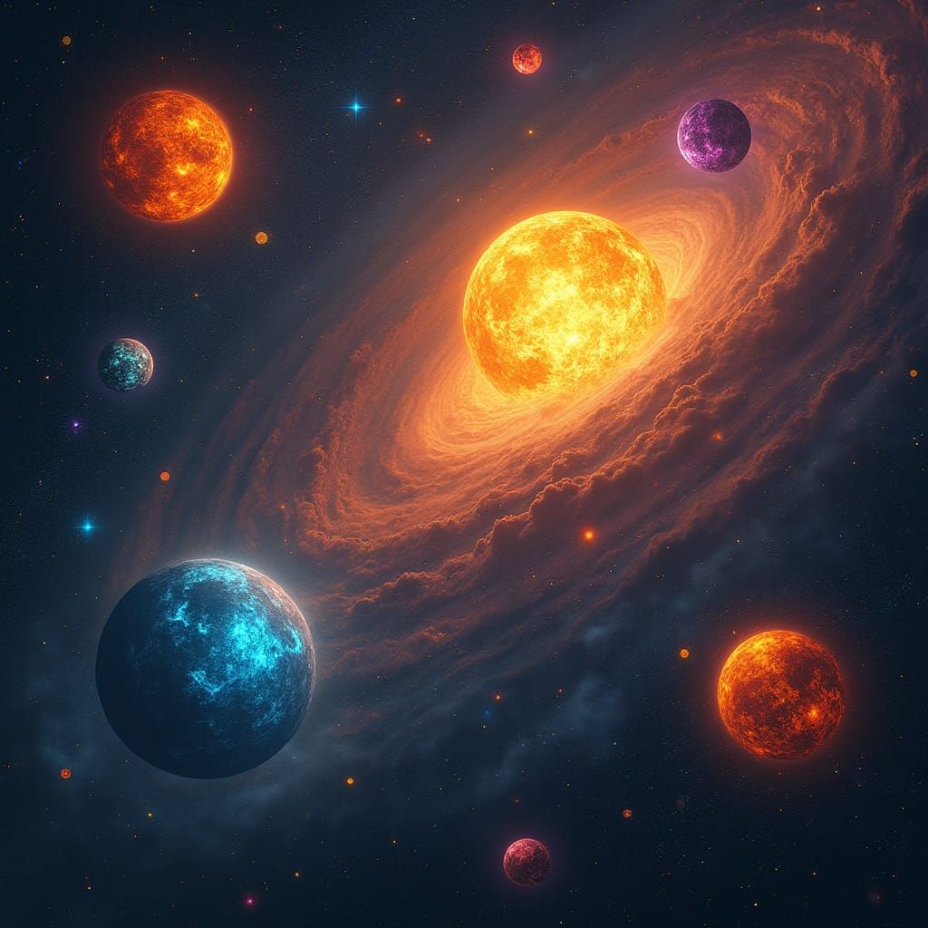 Cosmic Landscape of Infinite Suns in Dreamlike Style