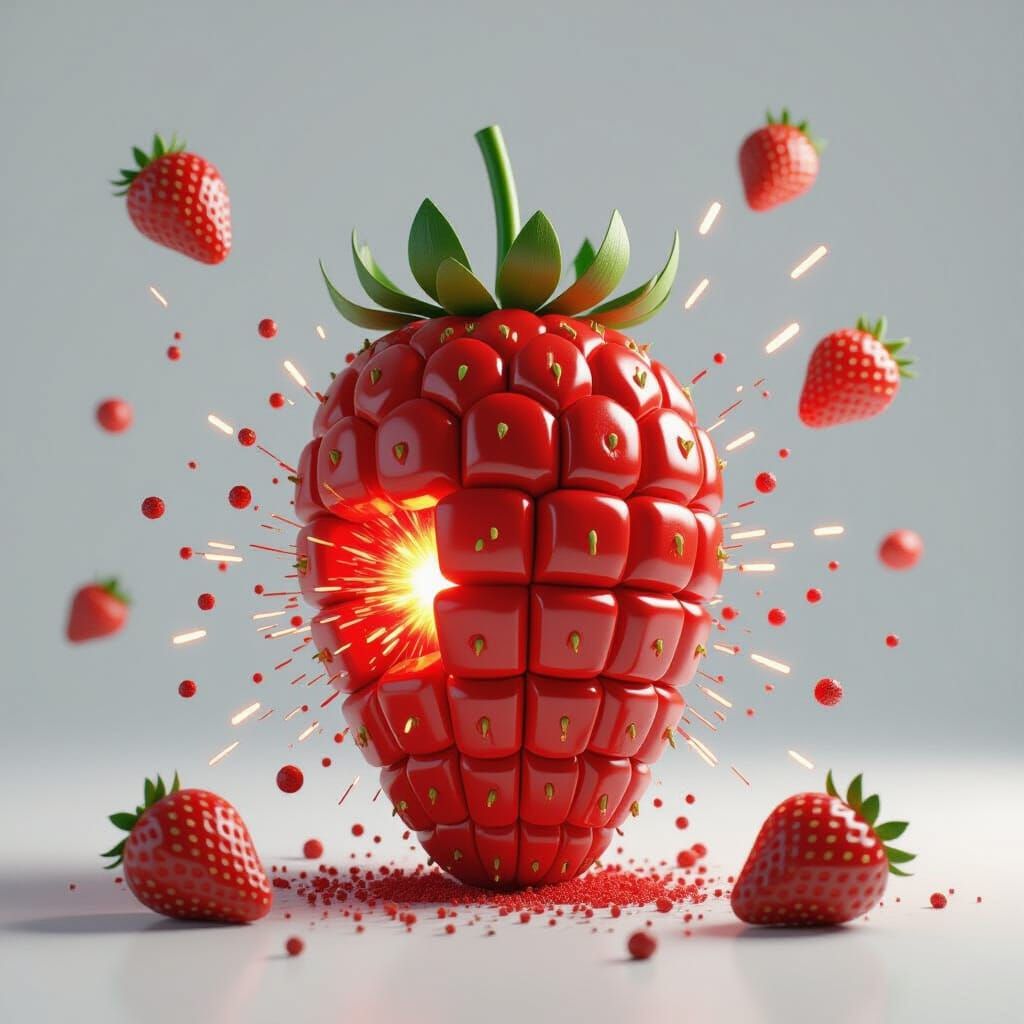 Strawberry Grenade Exploding: High-Resolution Octane Render