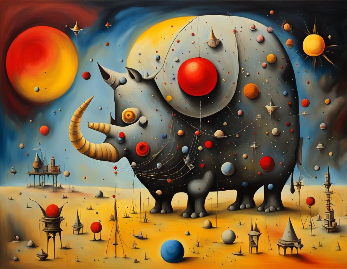 Surreal Rhinoceros Clown in Cosmic Landscape
