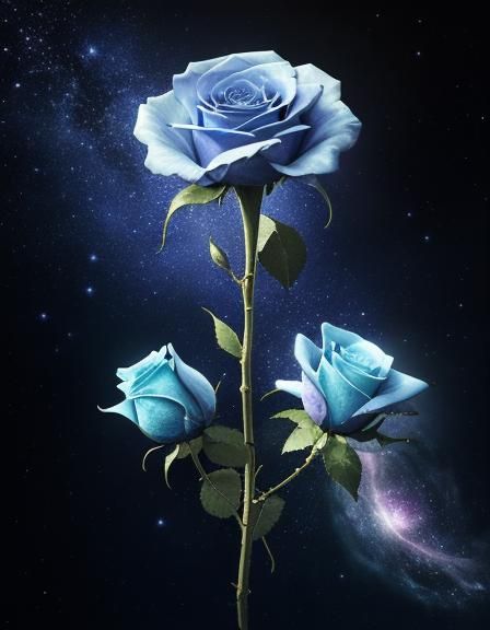 Surreal Silvery Blue Rose on Starry Night
