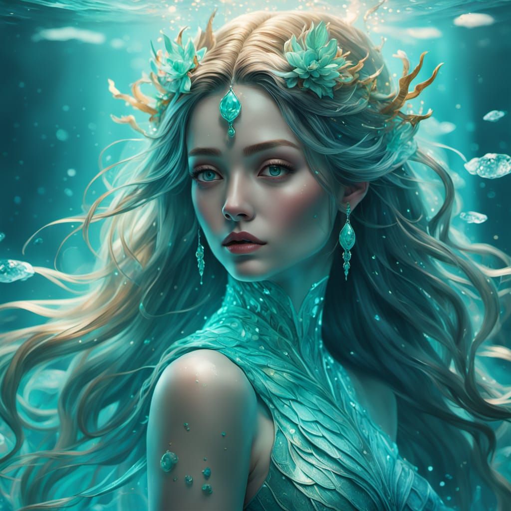 Majestic Water Goddess in Underwater Palace