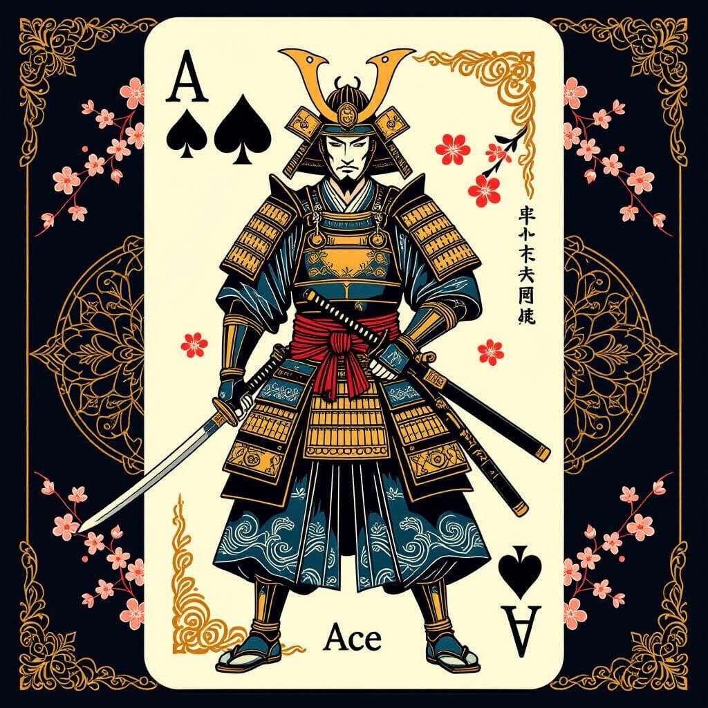 Edo Samurai Ace Card Design in Ukiyo-e Style