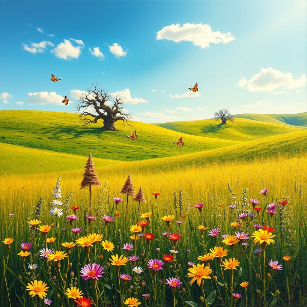 Surreal Landscape Painting in Soft Golden Light