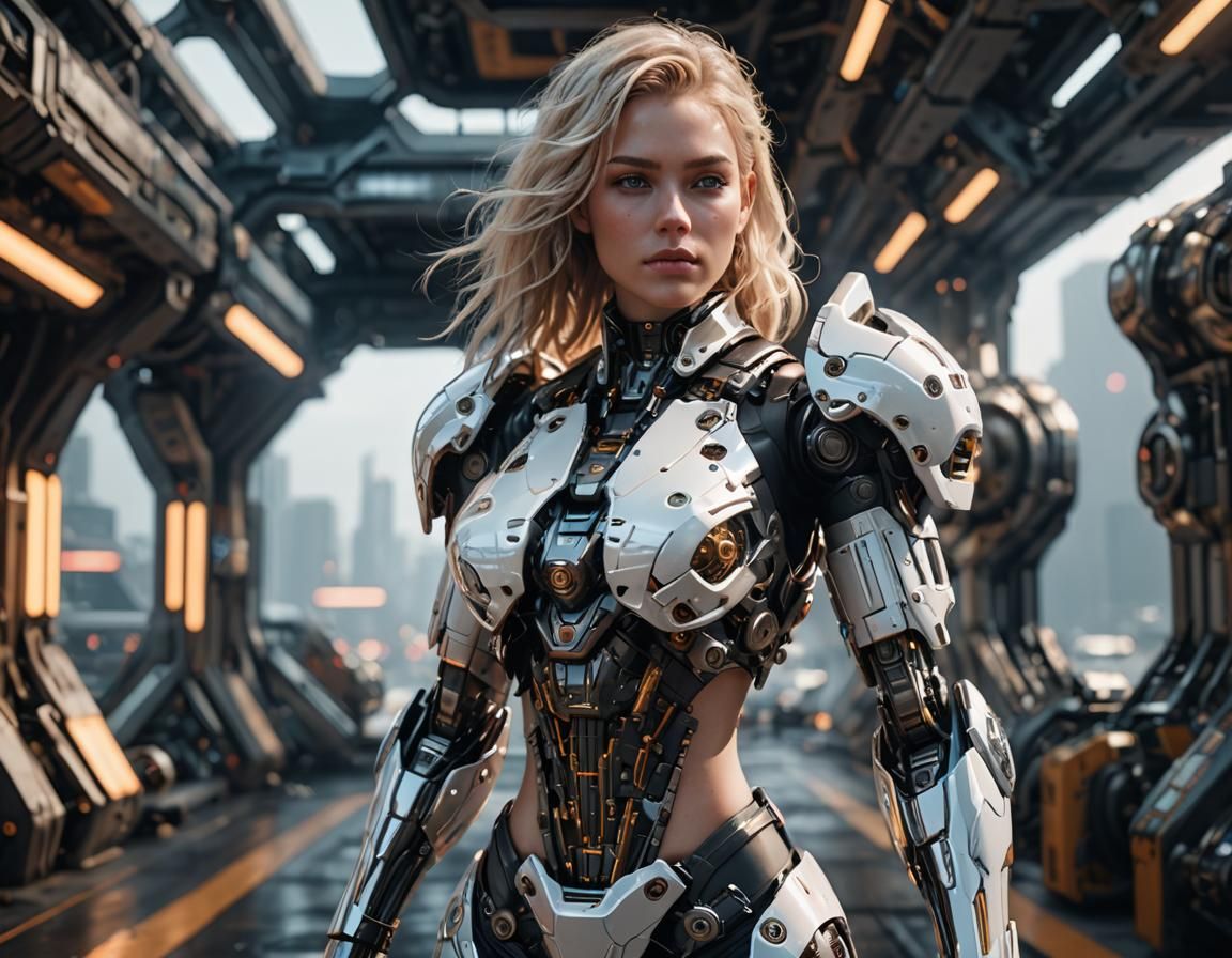 Sensual Blonde Girl with Intricate Mech Details