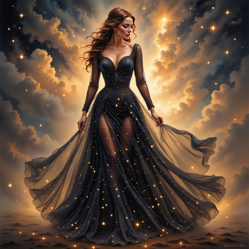 Ethereal Cosmic Ballerina in Shimmering Gown