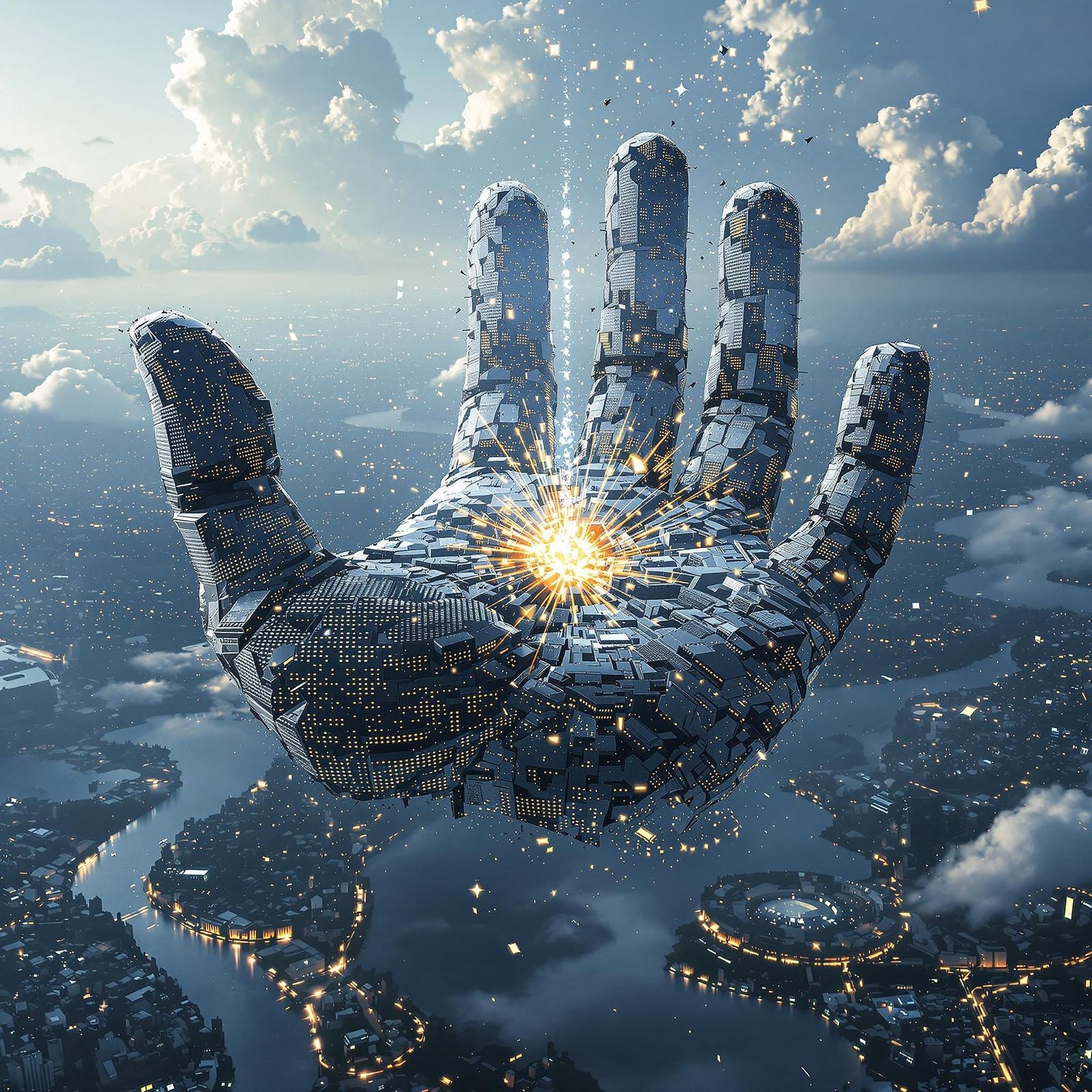 Majestic Megapolis Shattered in AI's Pixelated Hand