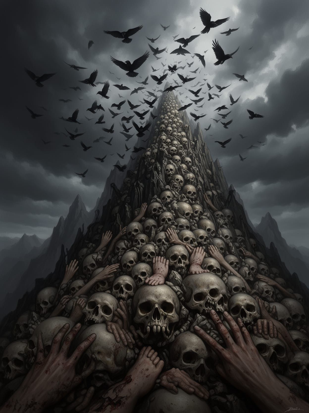 Epic Macabre Mountain of Skulls and Limbs