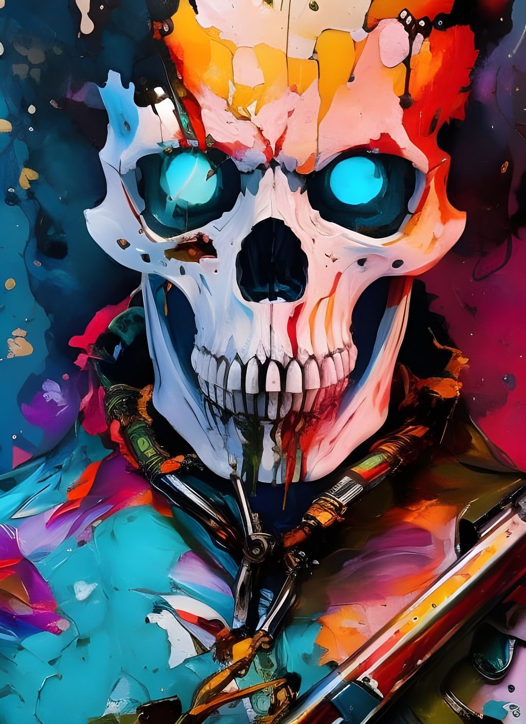 Badass Skeleton Man Portrait in Hyperdetailed Gouache