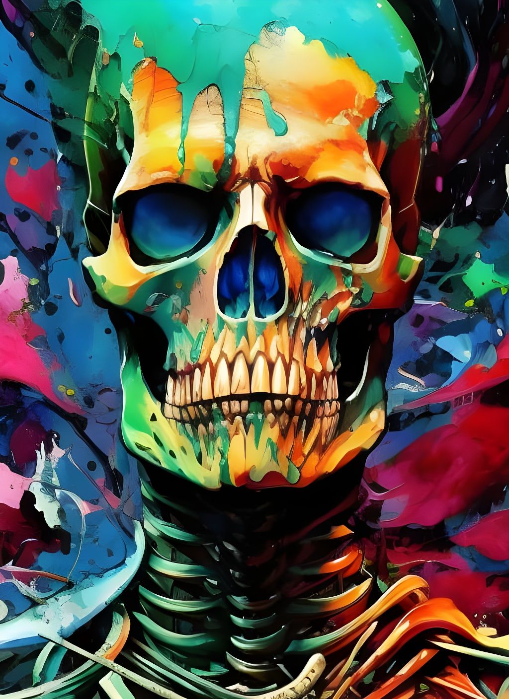 Badass Skeleton Man Portrait with Oil Paint Effects