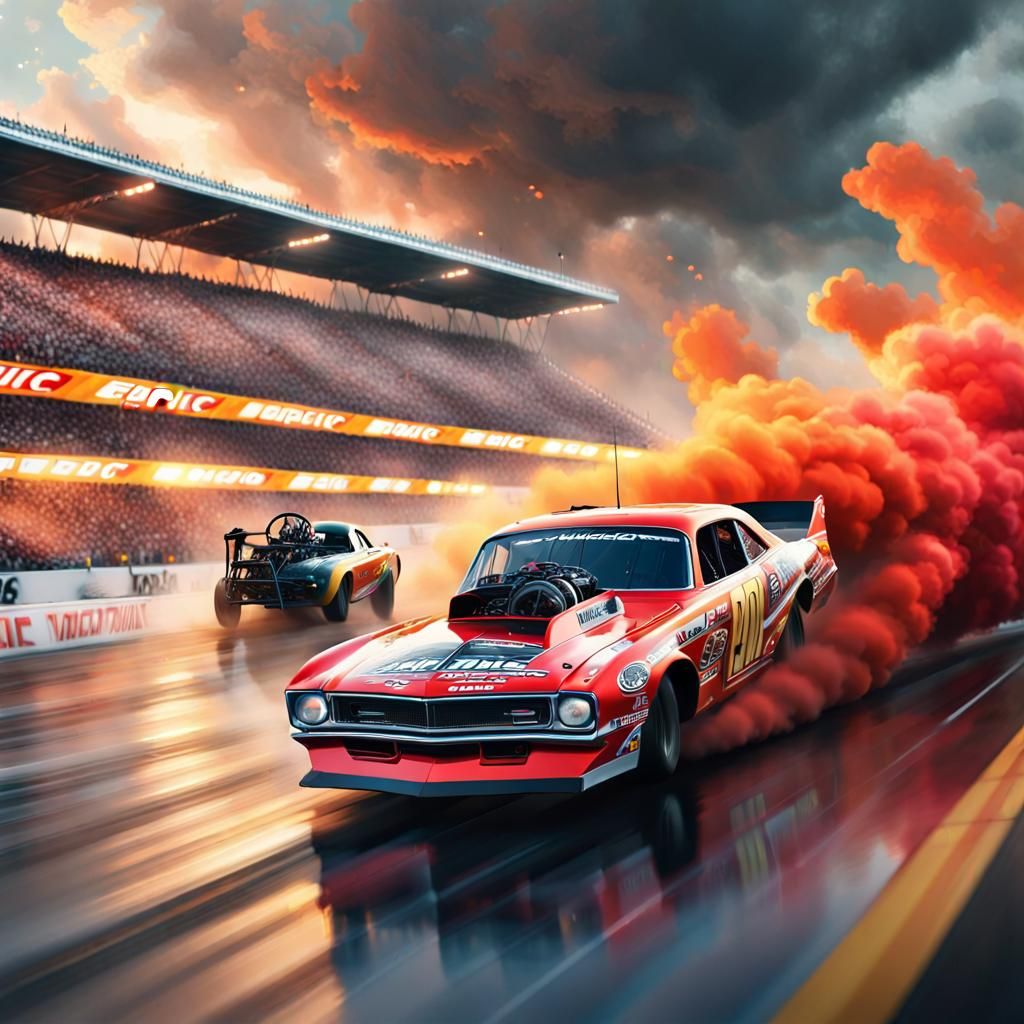 Epic Drag Racing Scene in Digital Matte Painting