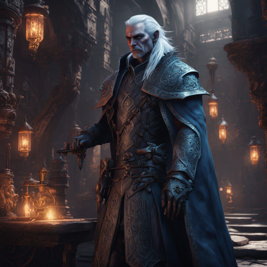 Pale Dark Elf Warrior in Detailed Matte Painting