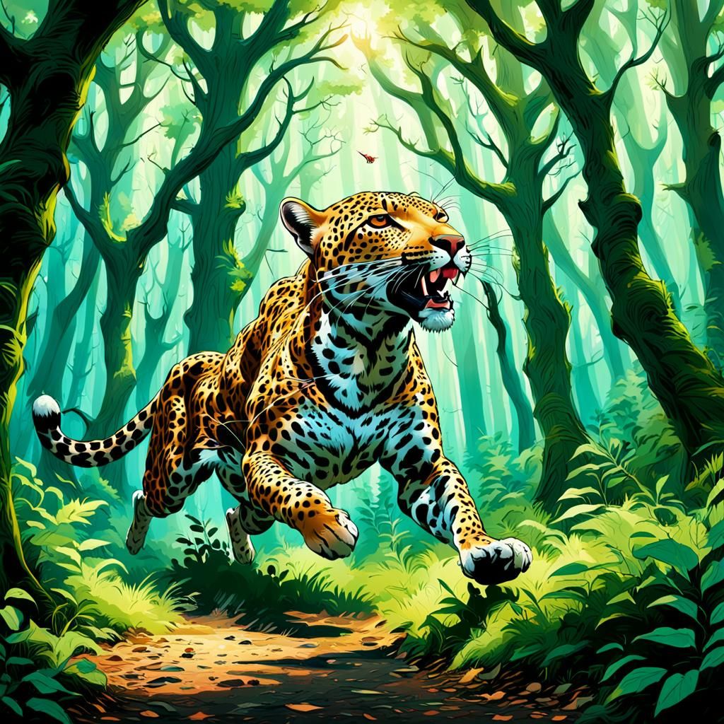 Leopard Attacks Deer in Forest: 3D Rendered Scene