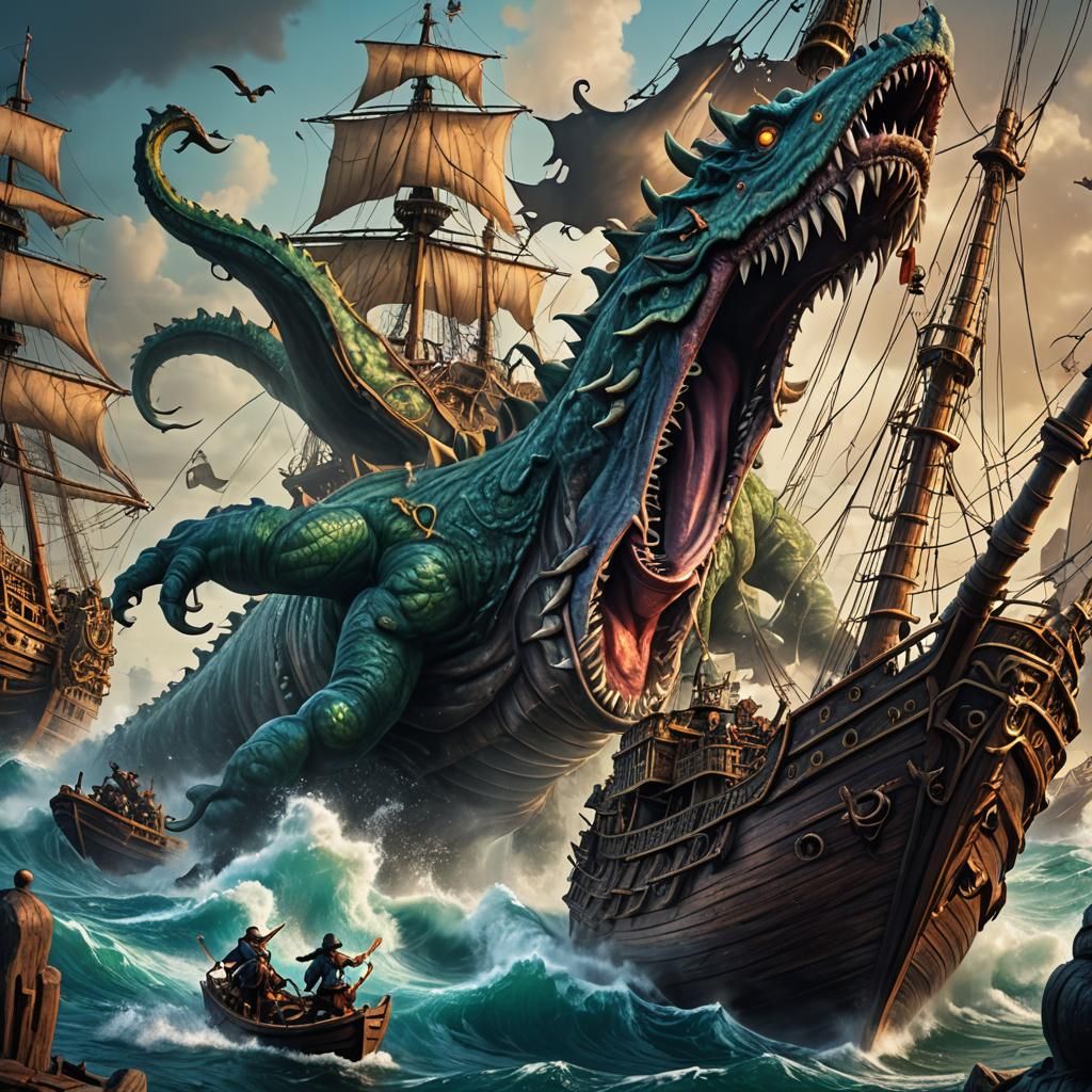 Sea Monster Attack on Pirate Ship Coloring Book