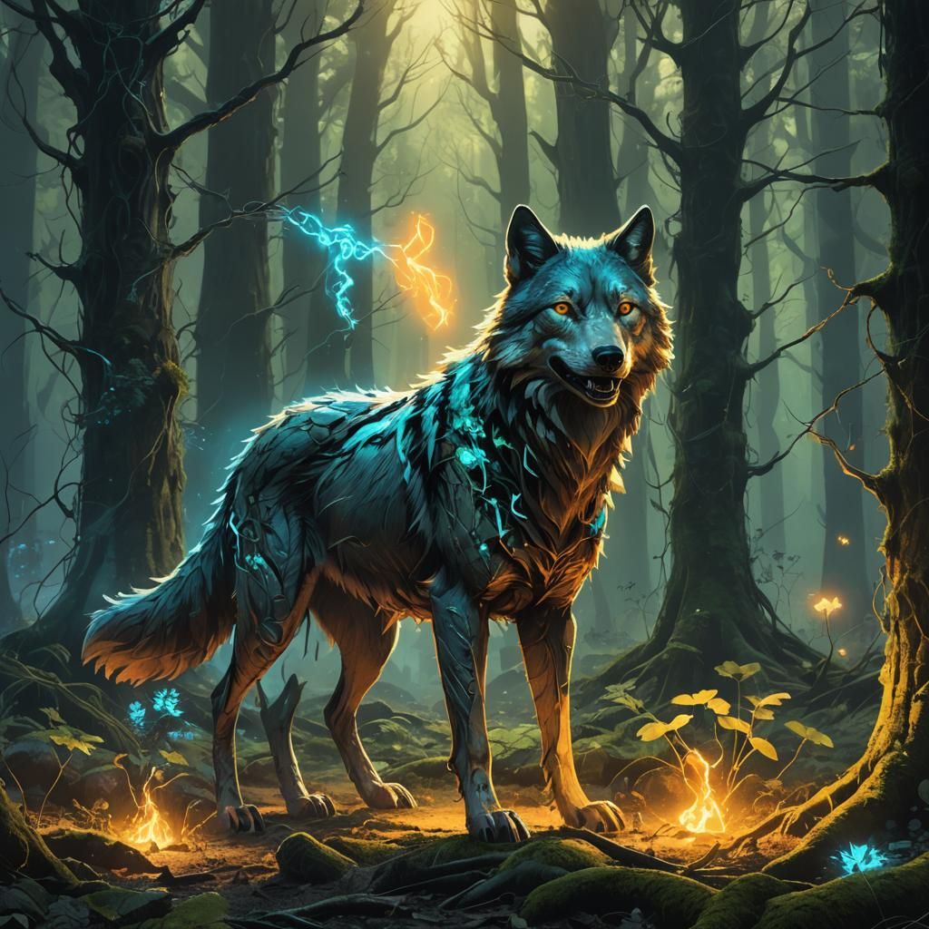 Radioactive Wolf Concept Art in Glowing Forest