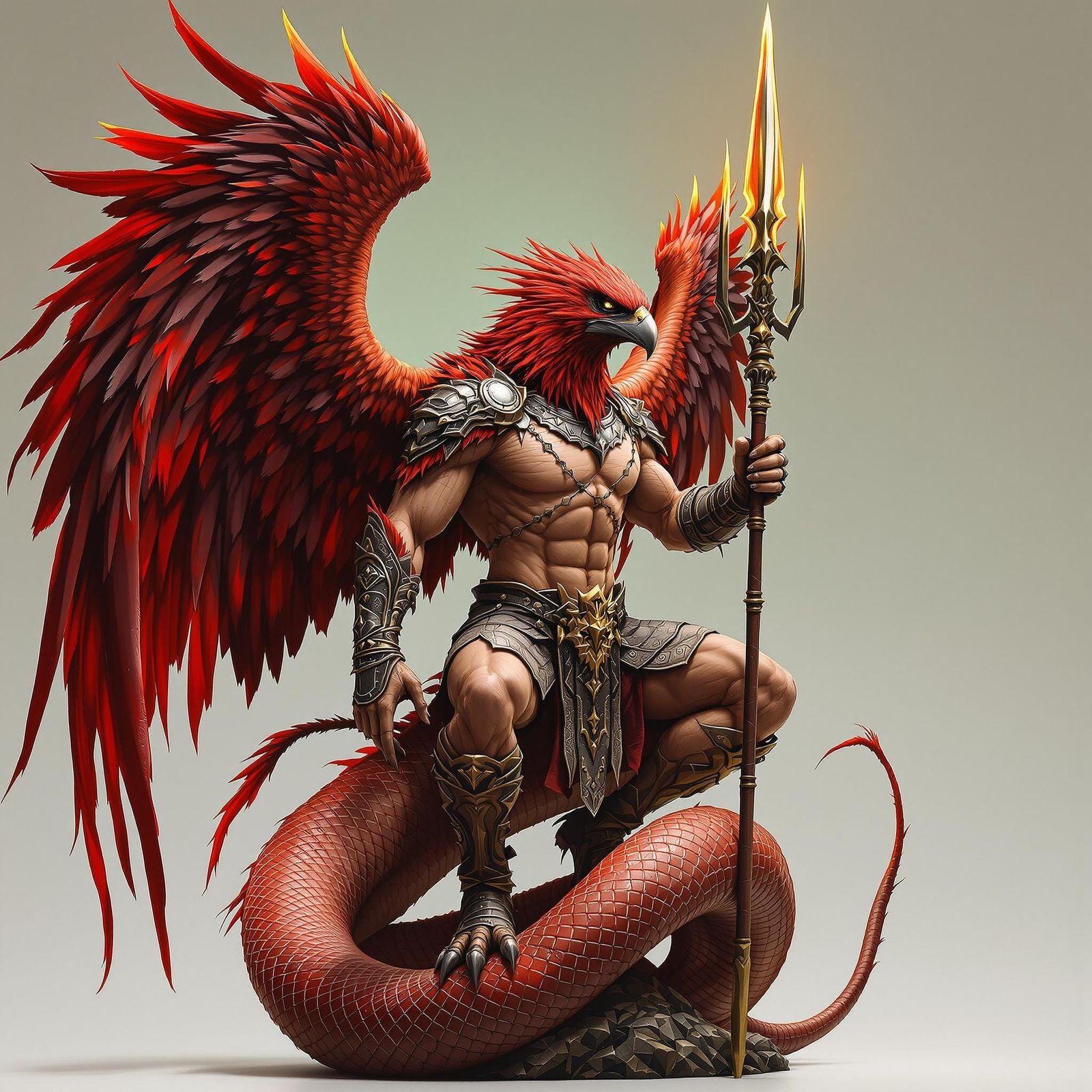 Red Falcon Warrior Ascends with Fiery Wings