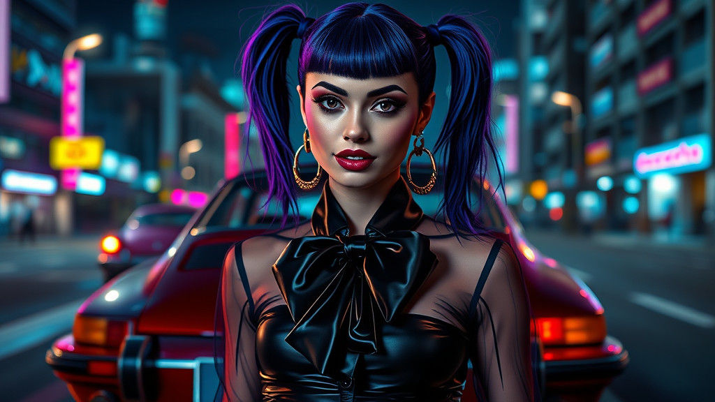 Goth Model in Urban Nightscape Street Art