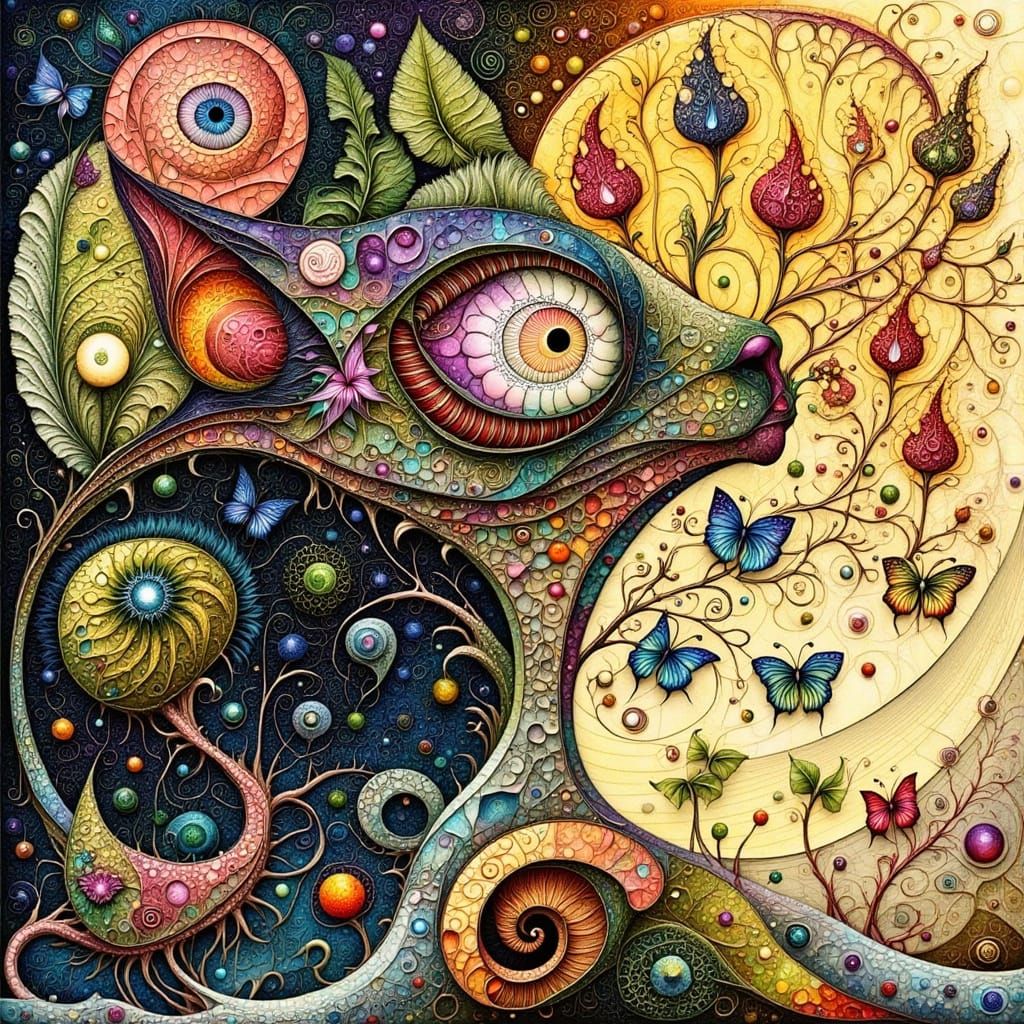 Surreal Abstract Masterpiece with Geometric Patterns and Whi...