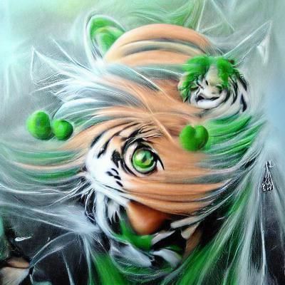Anime Tiger with Green Hair in Acrylic Style