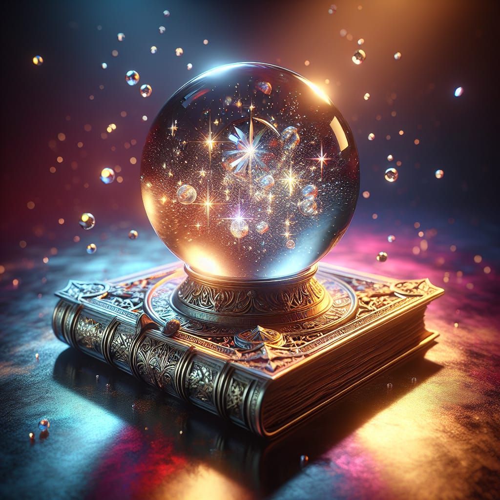 Crystal Ball and Spellbook in CGI Fine Art
