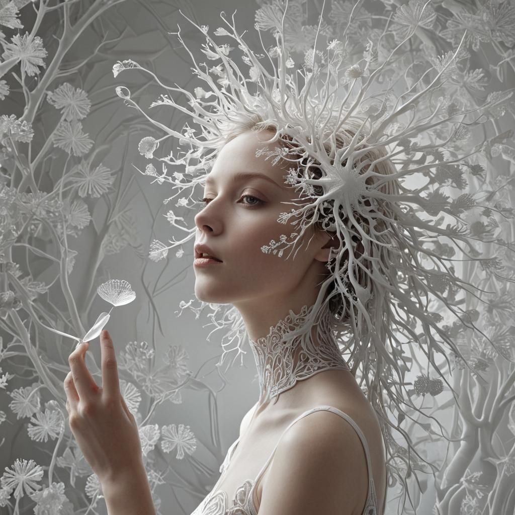 White Glass Figure, Evocative 3D Composition