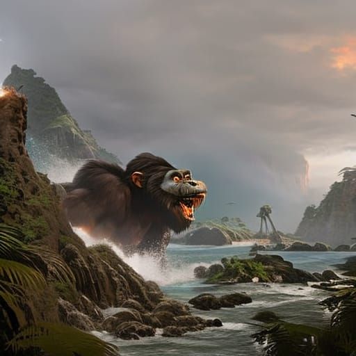 Hyperrealistic King Kong Splash Art Portrait