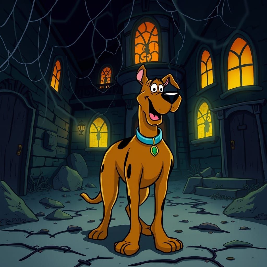 Mysterious Mansion Encounter in a Retro Cartoon Style