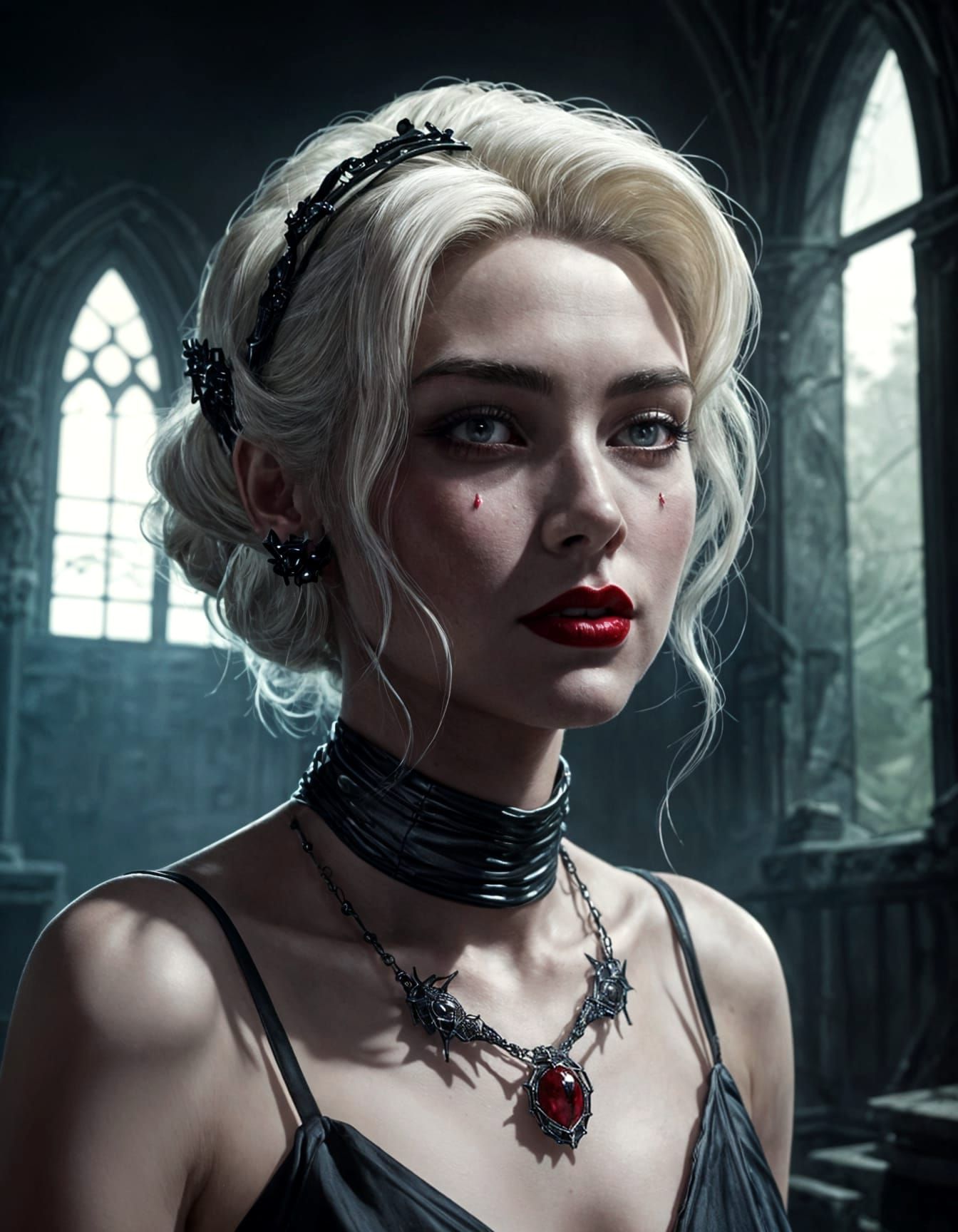 Sultry Gothic Woman in Abandoned Church Ruins