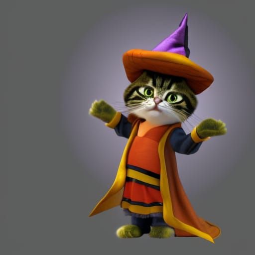Cat Wizard in 3D Digital Art Style