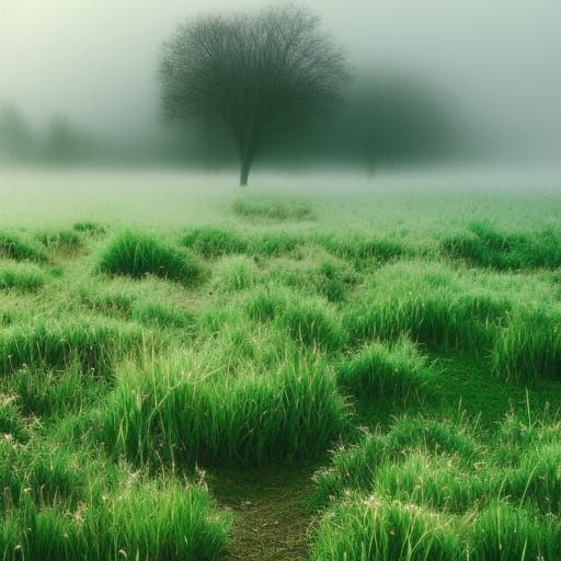 Misty Rabbit Field in Spring Colors