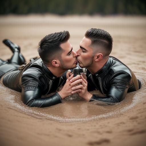 Passionate Kiss: Two Leathermen Sinking in Quicksand